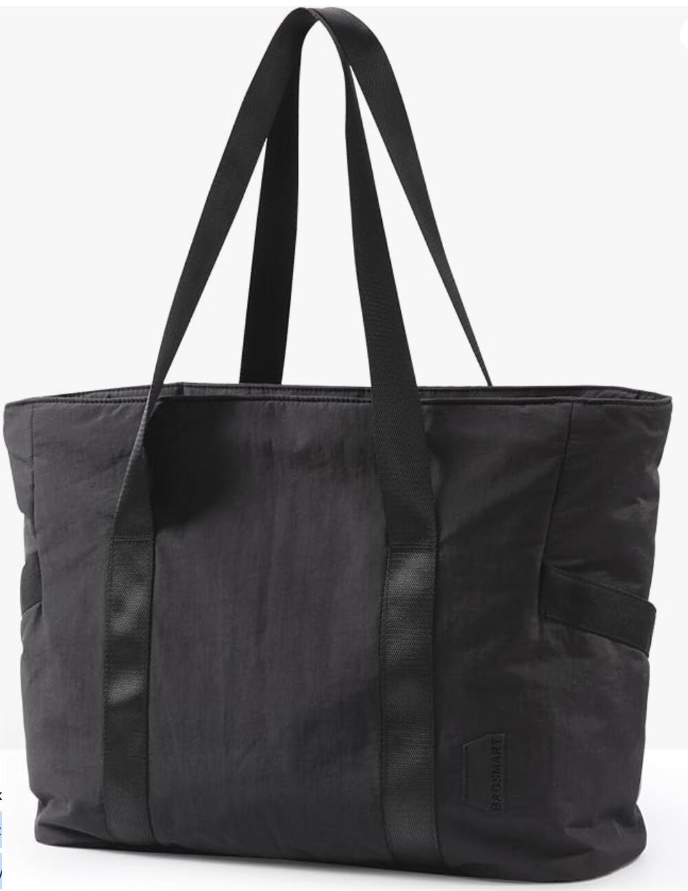 BAGSMART Tote Bag with Zipper and Compartments, Travel Shoulder Handbag- Black